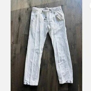 Guess Linen Blend White Cargo Pants Size L/32 Lightweight Resort Drawstring